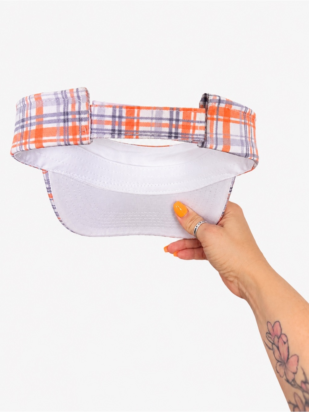 Hooters Plaid Adjustable Visor Hat Orange Embroidered Logo One Size NEW - Picture 6 of 8